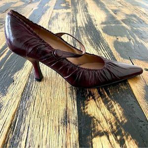 FRANCO SARTO Serena Mahogany Leather Strapped Heels Women’s Size 8.5M